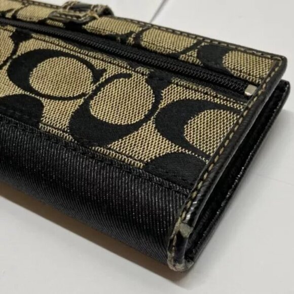 Coach Vintage Signature Snap Front Wallet Black Gray Canvas Leather Cardholder - Picture 7 of 15